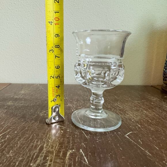 Vintage 1970s Kings Crown Clear Glass Pedestal Shot Glasses Set of 2 - Picture 7 of 9